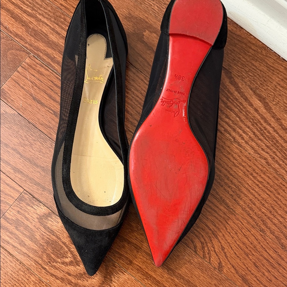 Christian Louboutin Black and Red Mesh Flats
